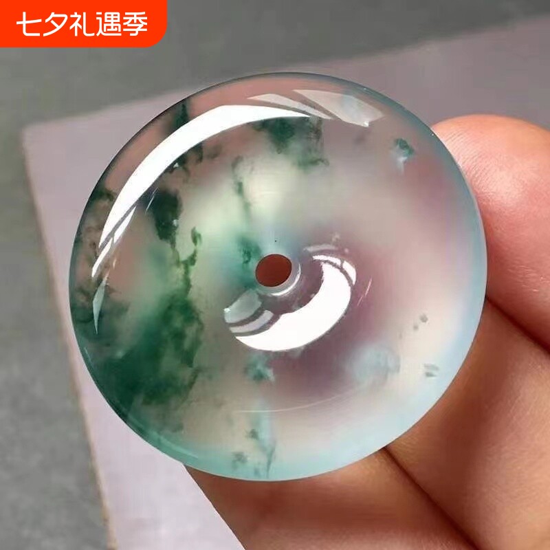 飘花翡翠平安扣吊坠男女