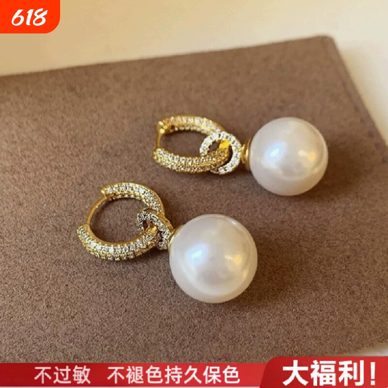 周家大福利18k金珍珠耳环气质高级感彩金耳坠耳圈耳钉轻奢耳饰女