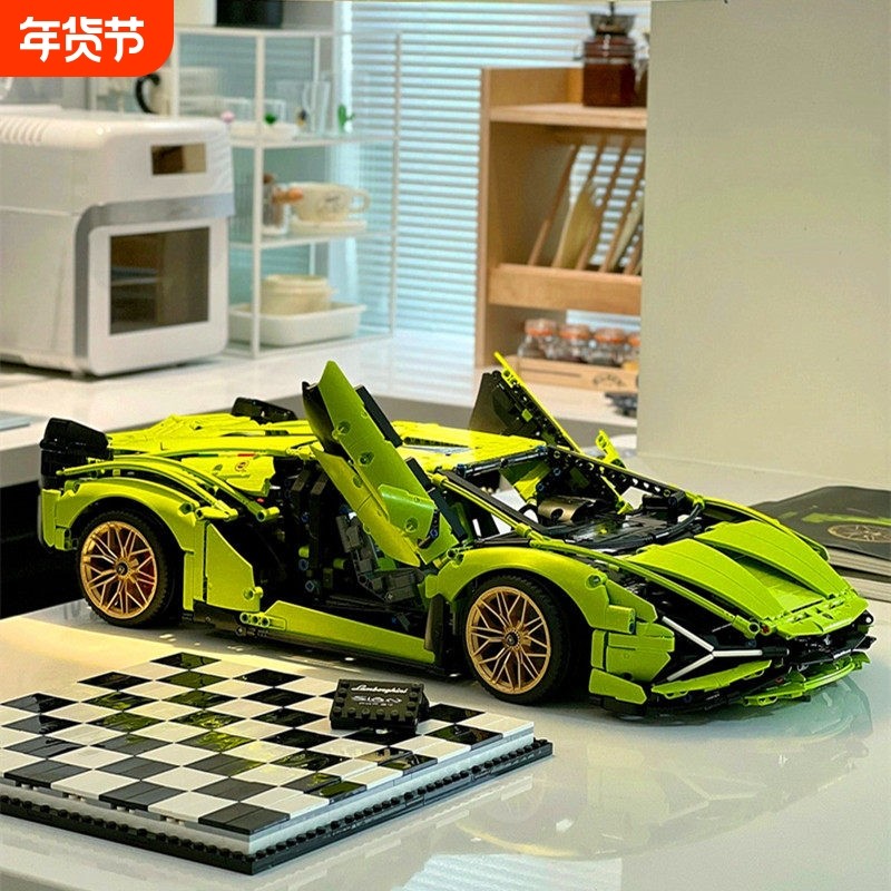 兼容乐高兰博积木基尼跑车模型汽车机械组赛车男孩拼装玩具布加迪