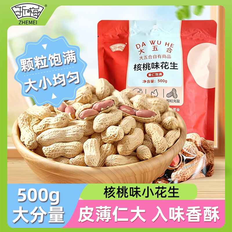 浙梅小花生500g带壳零食核桃味小吃香味休闲食品炒货特产下酒菜
