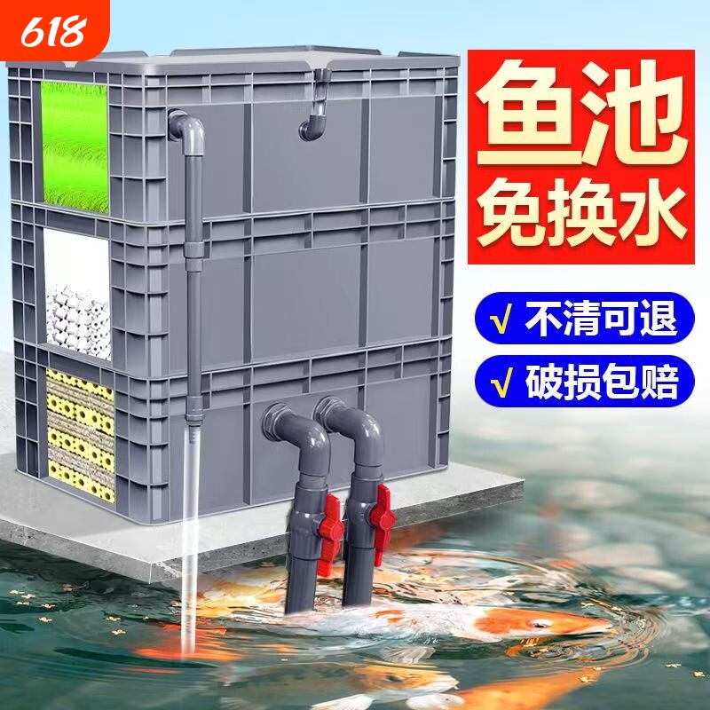 鱼缸过滤器制氧一体机净水循环三合一鱼池周转箱过滤水系统瀑布