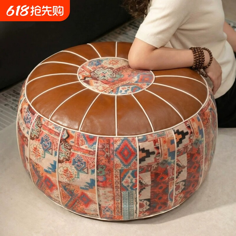 波西米亚风皮墩墩收纳坐墩旧衣服填充沙发套客厅卧室收纳凳收纳箱