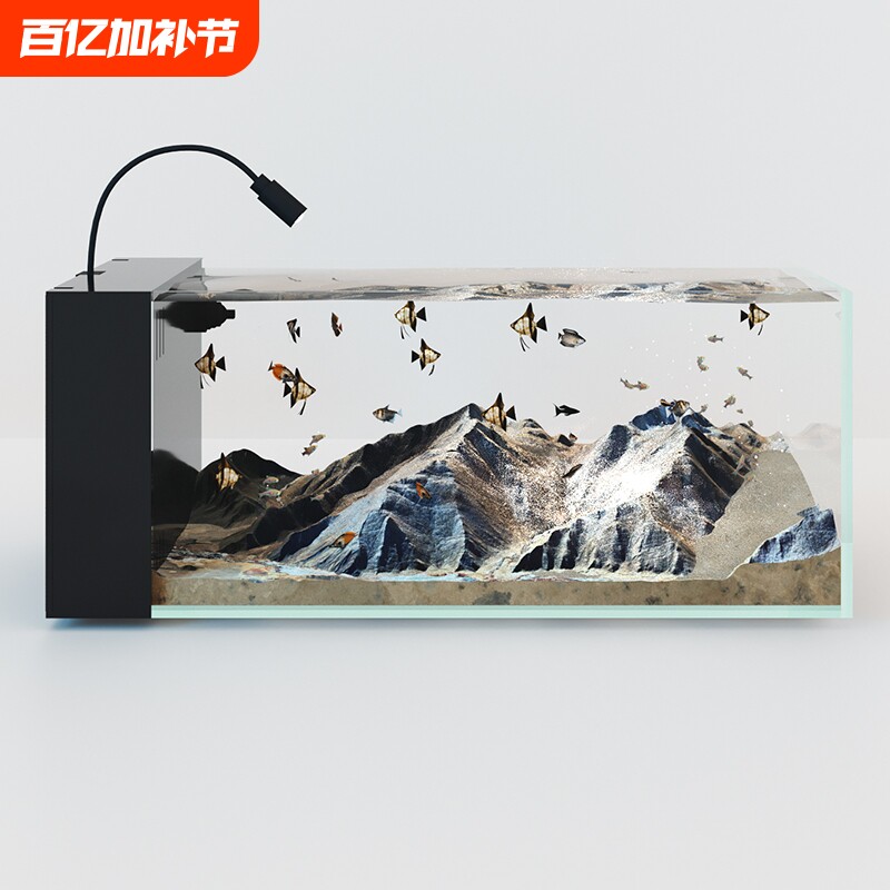 鱼缸溪流缸客厅桌面侧滤一体成型造景过滤制氧侧过滤生态金鱼缸