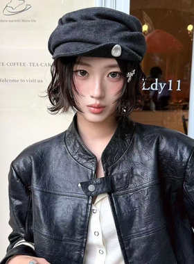 复古金属扣翘檐报童帽复古又时髦