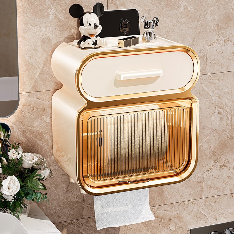 卫生间纸巾盒壁挂式厕纸盒免打孔防水厕所抽纸盒卫生纸卷纸置物架