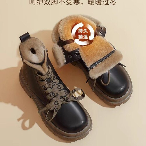 意尔康心选毛绒雪地靴女2026冬季新款加绒加厚雪地靴女厚底短靴棉
