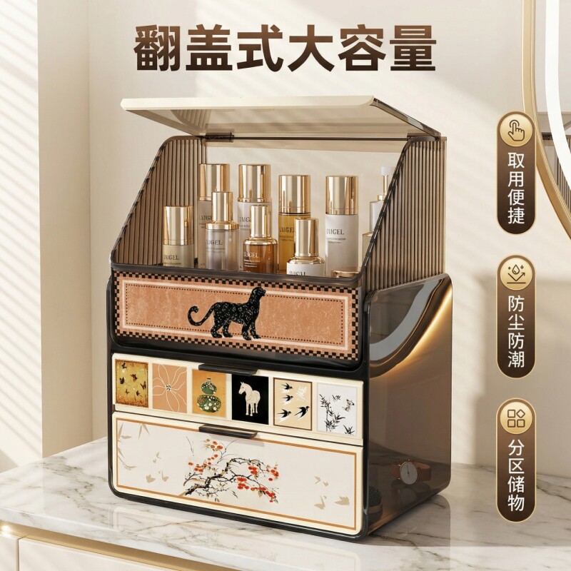 化妆品置物架多功能带盖子化妆盒桌面防尘收纳箱化妆台整理盒卧室