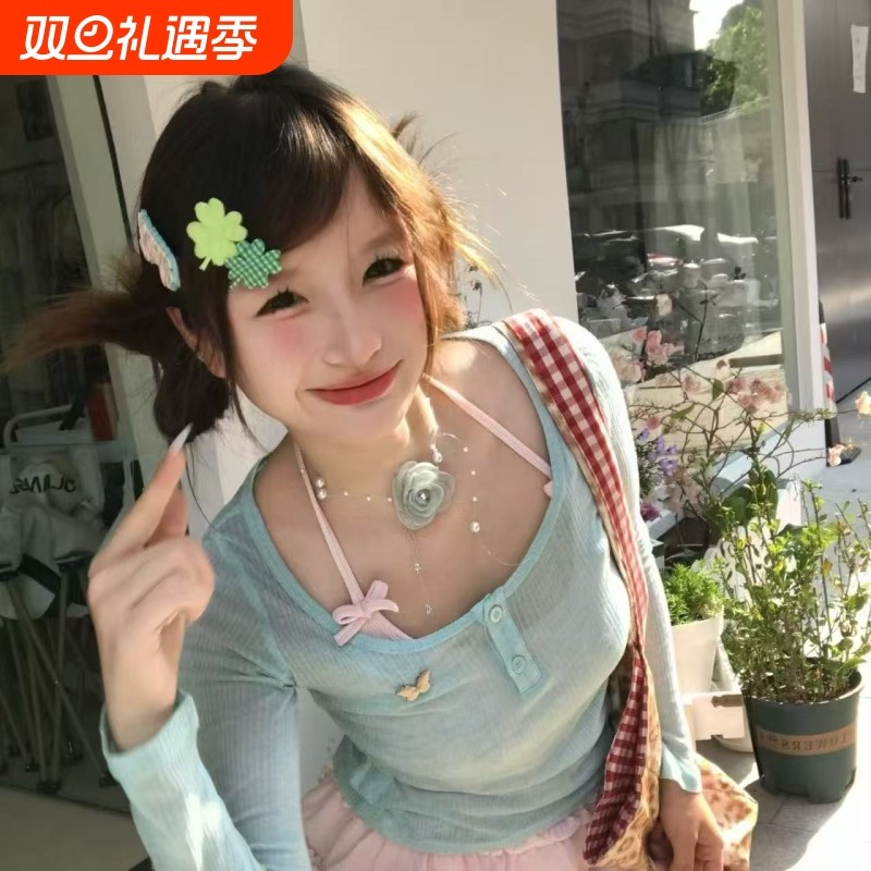 小众自制古早风绿色四叶草立体布艺发卡甜美少女碎发刘海边夹头饰