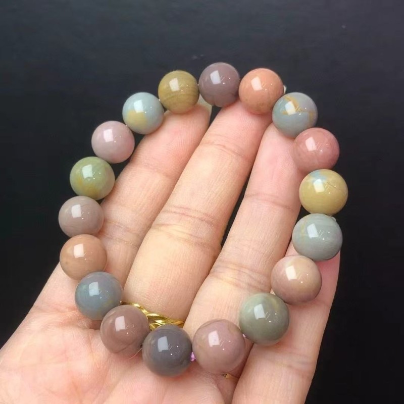 阿拉善单圈七彩手链女糖果色满肉圆珠单圈水晶盐源玛瑙手串