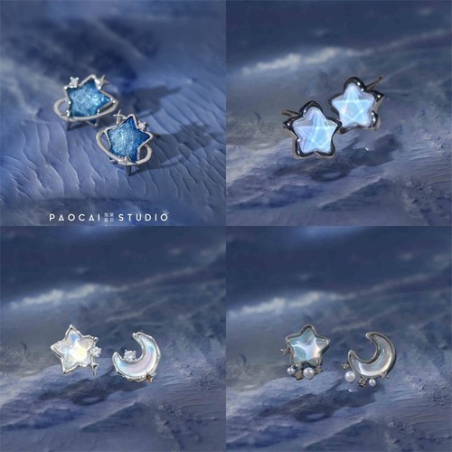 蔚蓝星星甜酷耳钉女小众设计感蚊香盘耳夹轻奢个性时尚潮风耳饰