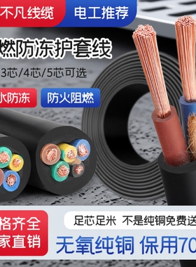 rvv纯铜芯三相电缆线2芯3芯4芯1.01.52.546平方电源线护套线铜线