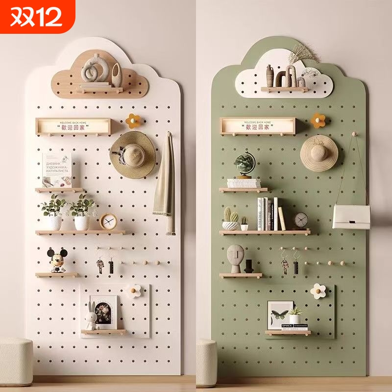 实木洞洞板装饰置物架入户玄关