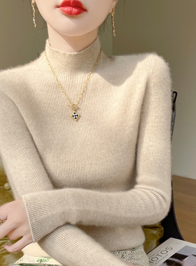 针织半高领打底衫女毛衣加厚秋冬新内搭修身仿羊毛衫白色黑色米色
