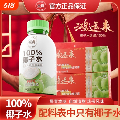 尖派椰子水248g盒0脂椰青水电解质非浓缩椰水10瓶礼盒装 夏季饮品