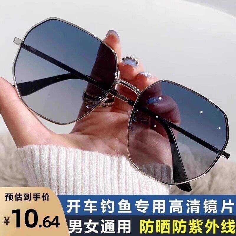 德国透明蓝色偏光太阳镜男士多边形金属开车墨镜潮海边旅行眼镜女