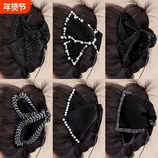 三角抓夹赫本风2025年新款女高级感后脑勺三角夹头饰蝴蝶结水钻