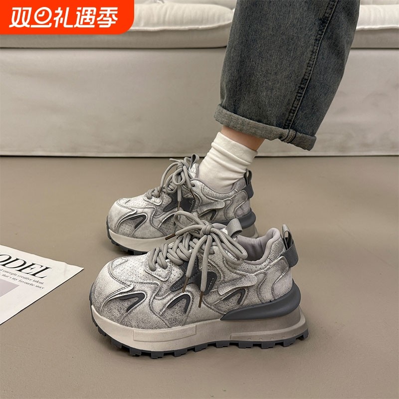 爆款百搭厚底老爹鞋女小个子增高2025新款秋冬大头运动休闲鞋圆头