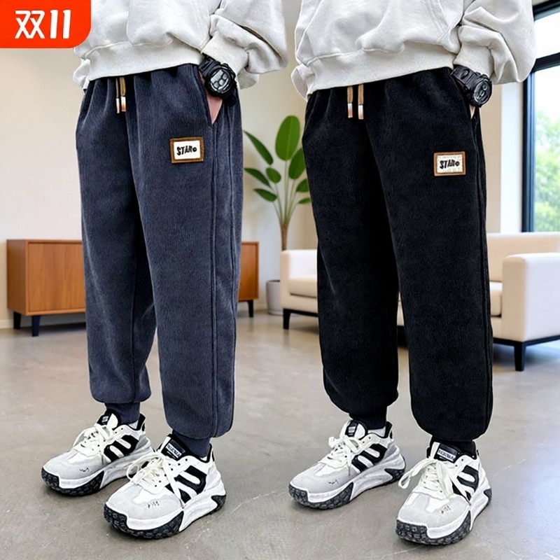 男童裤子秋冬新款灯芯绒休闲裤男孩时尚卫裤潮流中大童束脚防蚊裤