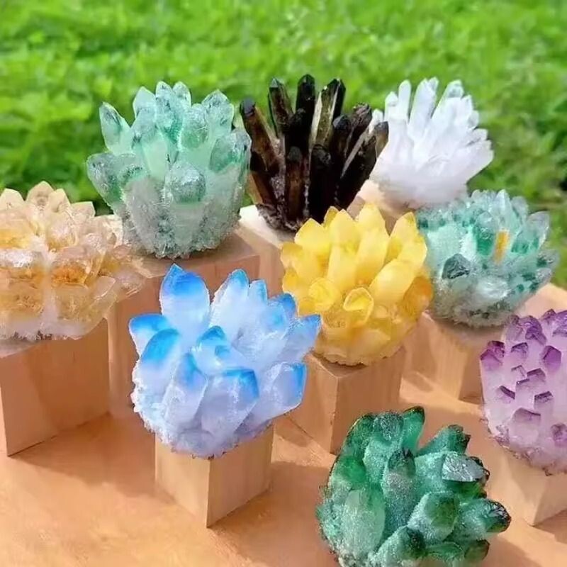 天然紫黄绿白水晶簇摆件消磁观赏矿石标本家居客厅办公室装饰