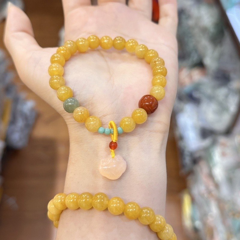 天然黄玉手链金丝玉玛瑙女生手串珠宝水晶手饰品生日礼物多宝葫芦