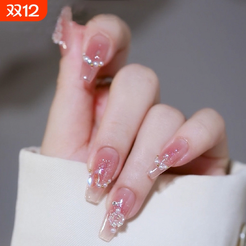 美甲穿戴甲2026新年款纯欲风山茶花指甲贴片中长梯显白蝴蝶高级感