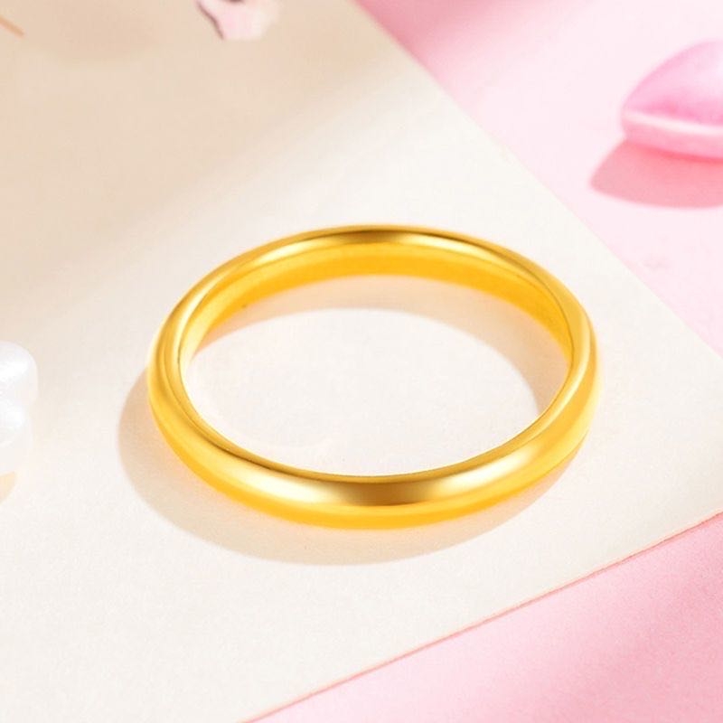 5G黄金色沙金镀金999古法光圈素圈指环戒指女细款食指合金磨砂