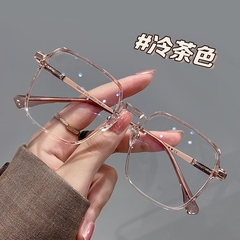 冷茶色超轻近视眼镜女可配有度数透明蓝方框圆脸眼睛框架素颜神器