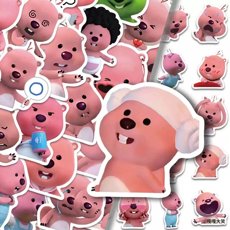 62张可爱海狸loopy贴纸可爱露比表情包卡通创意蠢萌防水装饰贴纸涂鸦鼠标垫趣味手账贴纸手机贴纸