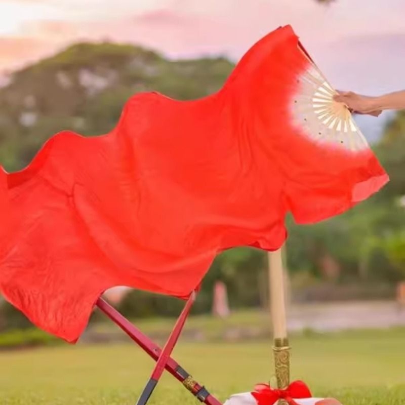 舞蹈扇子大红色广场舞长绸扇1.5-1.8跳舞秧歌扇渐变扇子演出道具
