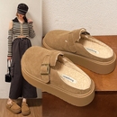 女外穿棉拖加绒毛毛半拖鞋 复古拖鞋 女2025秋冬新款 厚底包头勃肯鞋