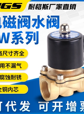 220V铜水用电磁阀常闭黄铜电控水阀4分2W160-15阀门025-08DN50 25