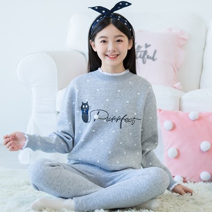 保暖内衣女冬季套装纯棉加绒加厚大童少女高中学生秋衣秋裤家居服
