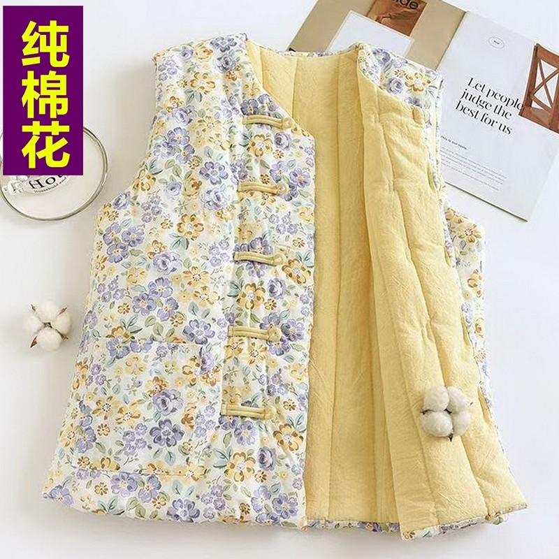 中老年女冬季纯棉花马甲中国风妈妈装加厚保暖内外穿背心复古马夹