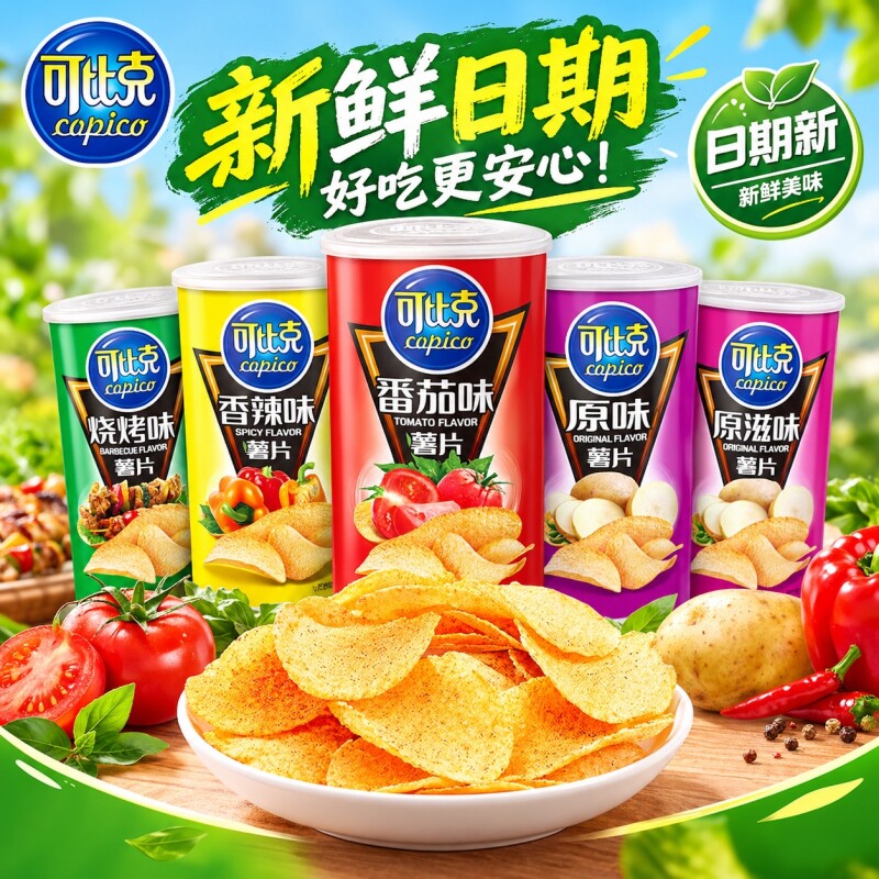 达利园可比克45g薯片多味整箱大礼包桶装土豆片儿童膨化休闲零食