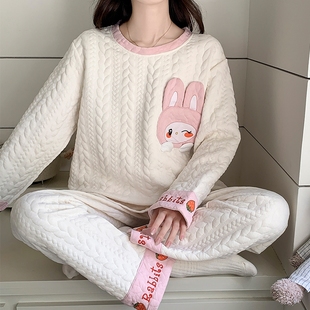 家居服套装 女士空气棉夹层加厚保暖大码 可爱 睡衣女秋冬季 2025新款