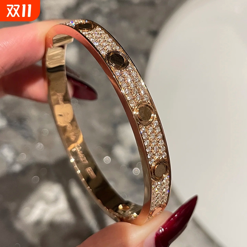 轻奢满天星手镯18k玫瑰金满钻手环礼物黄金宽版镀金窄版合金