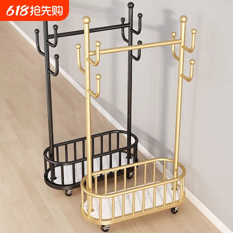 轻奢带轮可移动衣帽架客厅家用衣服收纳架现代简易卧室落地挂衣架