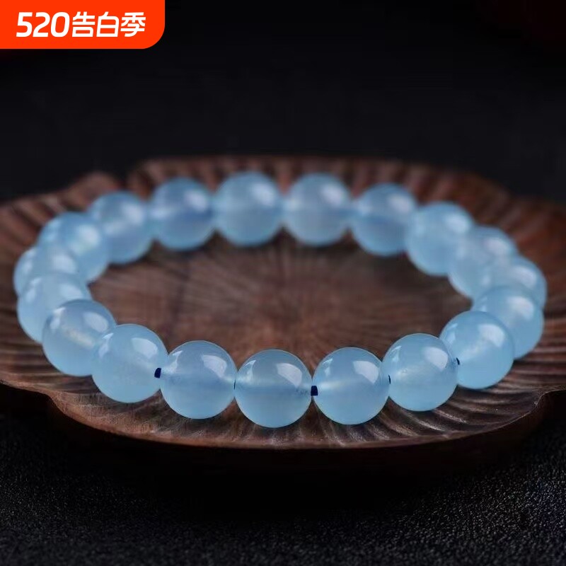 爆款仿冰种海蓝宝手链手串冰透种水晶蓝色蓝宝石珠子收藏级老矿