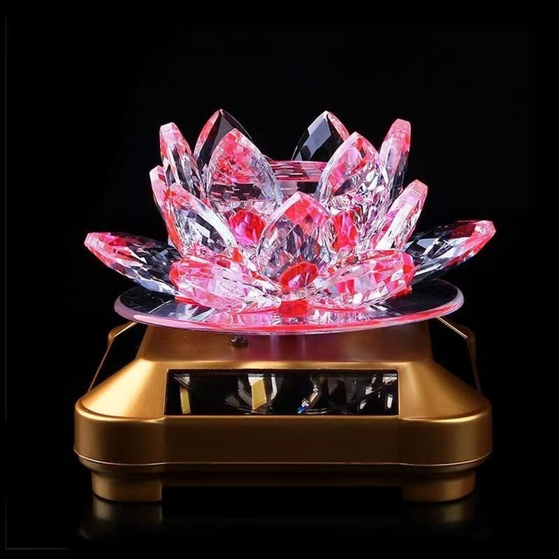 车载香水座太阳能自动旋转汽车摆件车内饰品水晶莲花摆饰高档香薰