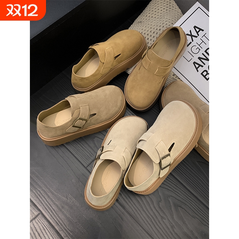 真皮勃肯鞋女2025新款秋冬季女鞋增高厚底单鞋百搭鞋子全包博肯鞋