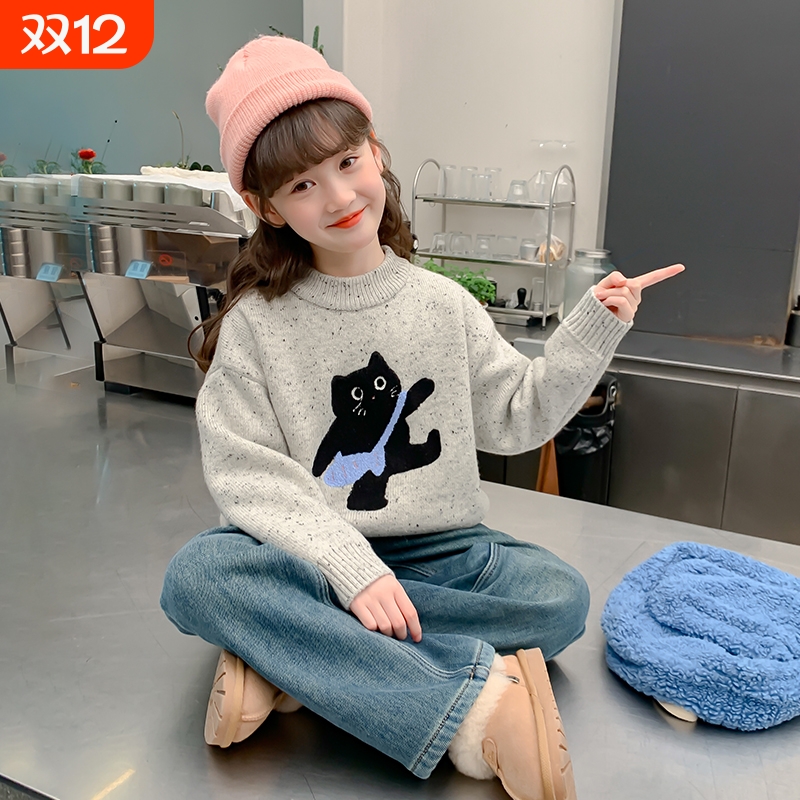 女童冬装毛衣加厚2025新款中大儿童秋冬毛线衣针织衫女孩上衣洋气