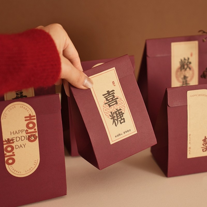 结婚订婚伴手礼喜糖盒2025瓜子高档手提新款花生喜糖袋纸盒牛皮纸