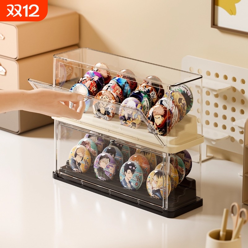 吧唧展示架桌面亚克力透明防尘盒子动漫周边谷子徽章收纳盒单个