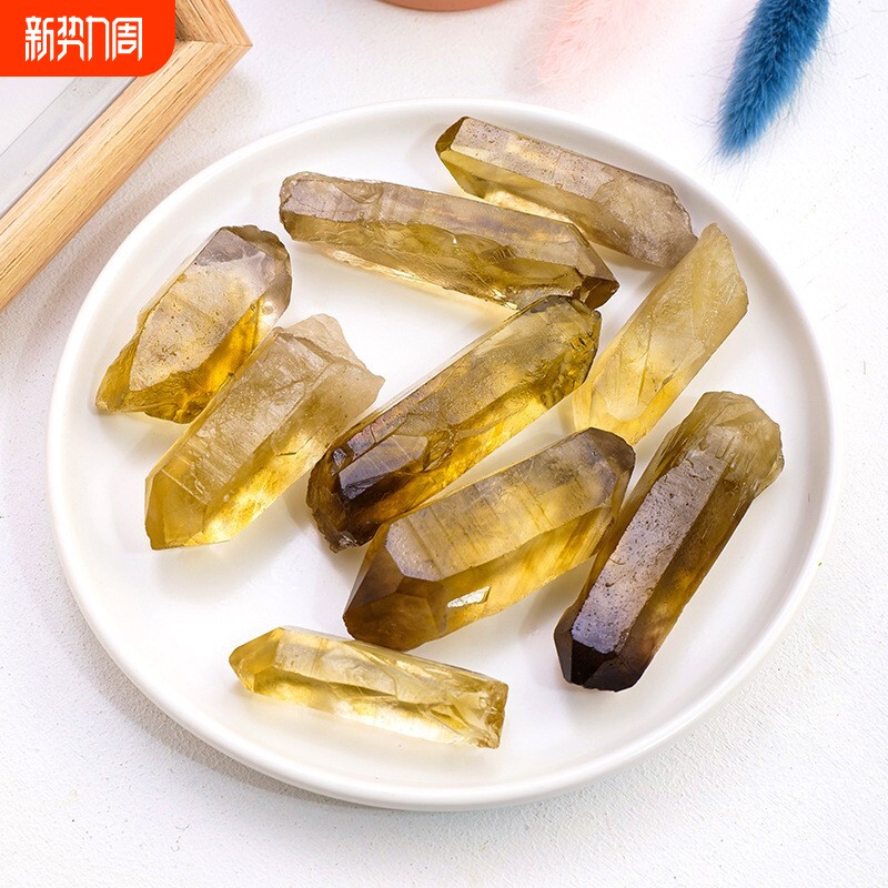 天然黄水晶柱权杖骨干 黄水晶单晶体 黄水晶矿石香薰石扩香石矿标