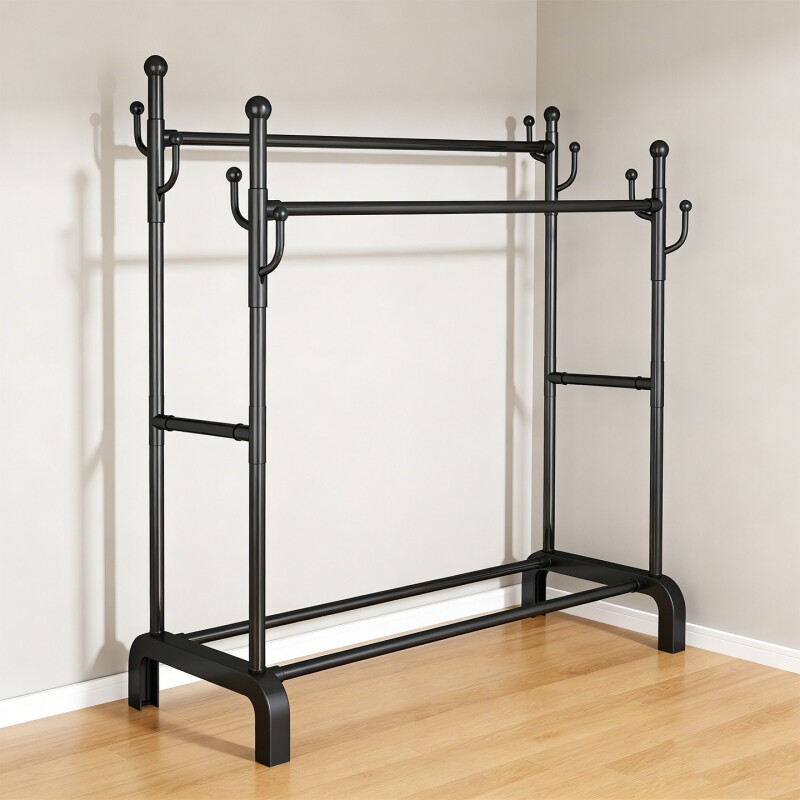 挂衣架落地家用卧室简易晾衣架加粗大容量室内稳固承重晾晒挂衣杆