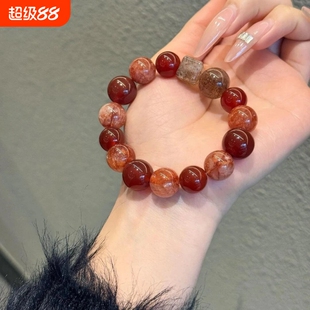 13mm红胶花原创小众水晶手链手串高级感女黑曜石貔貅红玛瑙金发晶