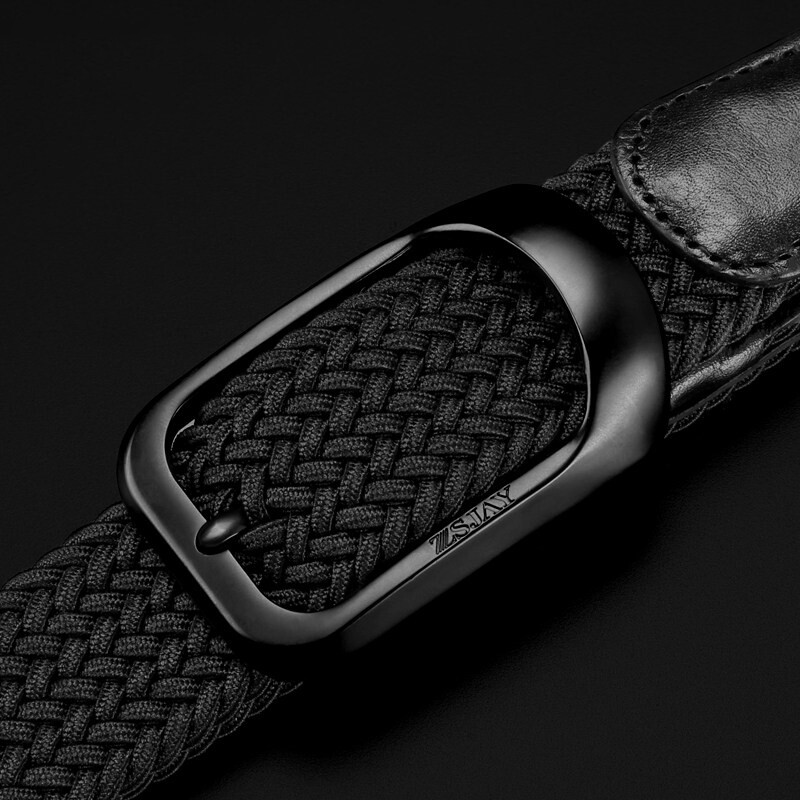 针扣皮带弹力腰带男士高端编织腰带松紧弹性帆布带休闲大码免打孔