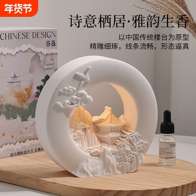 天使香薰壁炉楼台扩香石无火摆件小夜灯礼物石膏桌面创意卧室客厅