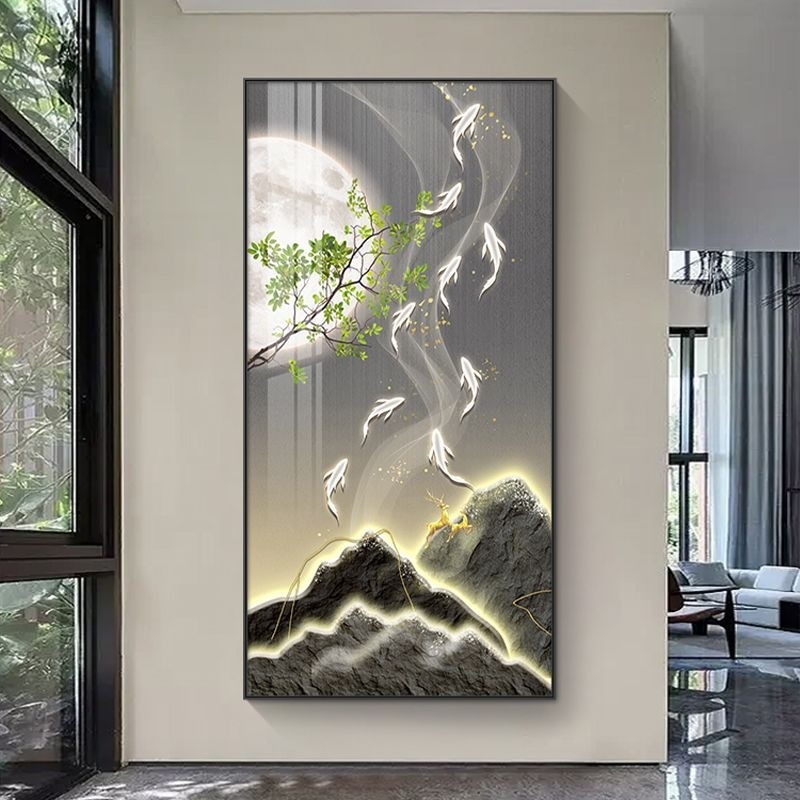 轻奢高级感九鱼图玄关装饰画入户门走廊过道挂画现代简约客厅壁画