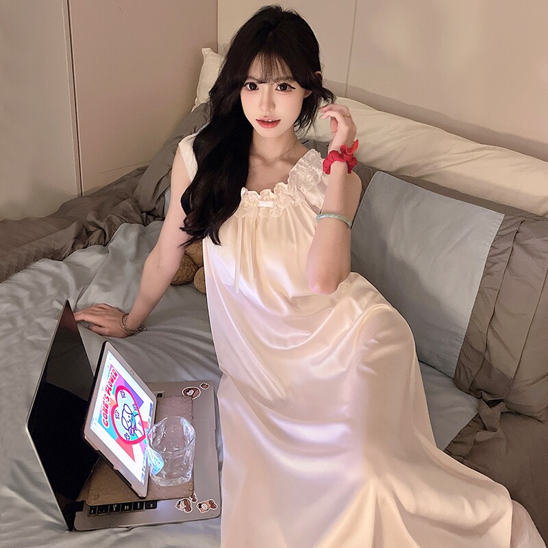 睡裙女款夏季2026新款带胸垫冰丝睡衣性感蕾丝花边背心女士家居服